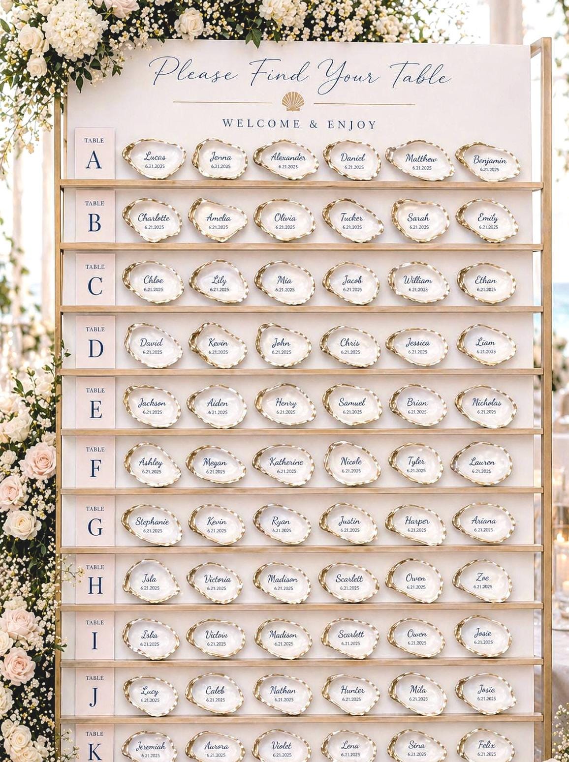 Shell Name Place Setting WEDDING NAMES Place Seatings With Take Home Keepsake for Guests ...