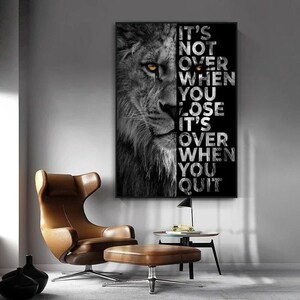 Póster de pared con cita motivacional y letras de león africano, impresión en lienzo, pintura de leones negros, imágenes de pared modernas para decoración de sala de estar