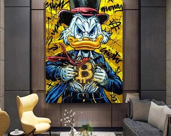 Donald Duck Bitcoin Art Poster Wall Art Canvas Painting Living