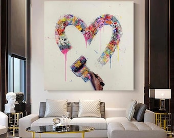 Graffiti Heart Canvas Art: Urban Pop Street Style Painting