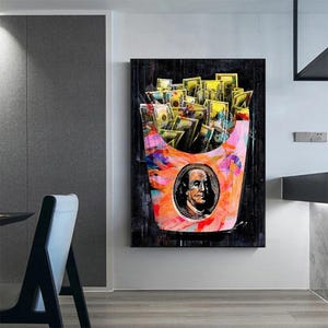 Money Bag Motivazione Elegante Dipinto su Tela Moderna Arte Murale su Tela Decorazione Ispiratrice