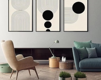 Lámina de arte abstracto moderno: decoración nórdica minimalista en blanco y negro.