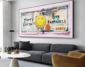 Money Dosn&#39;t Buy Happiness Motivational Quotes Canvas Painting Wall Art Decor
