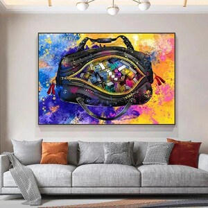 Poster e stampe su tela con graffiti motivazionali e denaro, graffiti con sacco di soldi, immagini pop art da parete per l'arredamento del soggiorno
