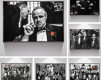 Póster de la película El Padrino: Vito Corleone y Al Pacino - Impresión en lienzo en blanco y negro