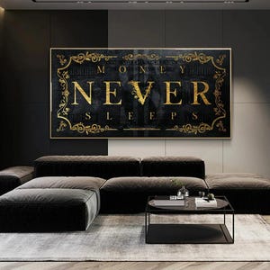 MONEY NEVER SLEEPS Golden Graffiti Art Posters and Prints Inspiration Wall Art Pictures Dollor Fashion Art Paintings Home Decor