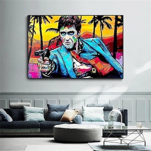 Tony Montana Graffiti Artwork Canvas Posters Print Pop Street Art Abstract Portrait Picture for Modern Home Living Room Decoration
