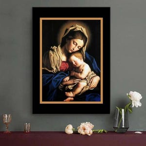 Virgen María sosteniendo a Jesús, lienzo, pintura al óleo, icono católico, pintura, póster, madre e hijo, arte de pared, decoración