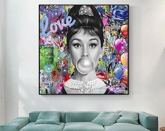 Audrey Hepburn Graffiti Canvas Print: Bubblicious Pop Art Home Decor