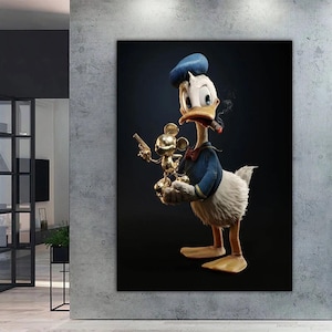 ドナルドダックのタバコを吸う漫画ポスター ゴールド ミッキーマウス ウォールアート ポスター プリント キャンバス 絵画