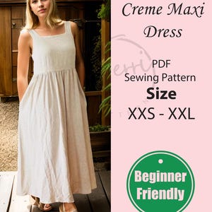 Boat Neck Linen Maxi Dress Pattern | Cottagecore Dress PDF Pattern | Women Dress Pattern | Sleeveless Sundress Sewing Pattern | XS-XXXL