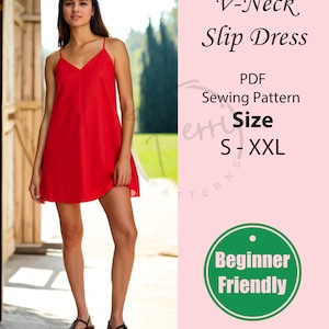 Slip Dress Sewing Pattern PDF | Bias Cut V-Neck Nightdress & Summer Outfit | Beginner Friendly | Sizes S–XXL
