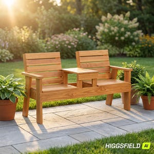 Two Seat Wood Bench Plans with Middle Table Build Plans (Digital Download) DIY 2-Seat Outdoor Bench | Woodworking Plans | Patio Furniture