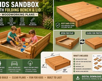 Kids Sandbox Plans PDF | DIY Sandbox with Folding Bench Seats