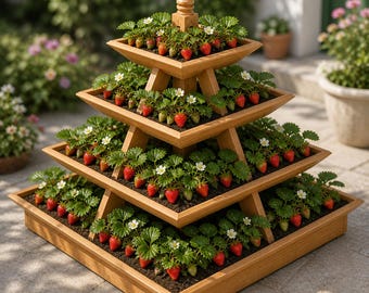 How to Build a Pyramid Strawberry Planter Downloadable Woodworking Plans PDF DIY Tiered Garden Planter, Pyramid Planter Blueprints