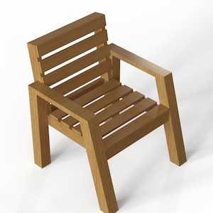 Wooden Dining Chair Plans with Arm Rest, Outdoor Patio Furniture Plan, Modern 2x4 Garden Armchair PDF, Beginner Build Guide, Cut List