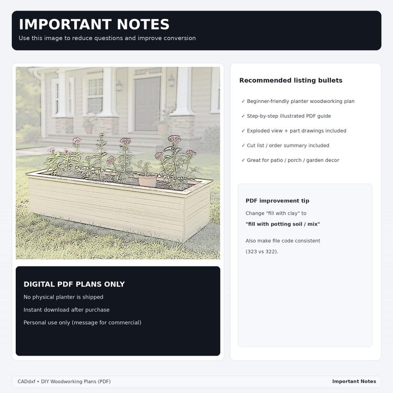 DIY Wooden Planter Box Plans PDF (48") | Beginner Woodworking Plan ...