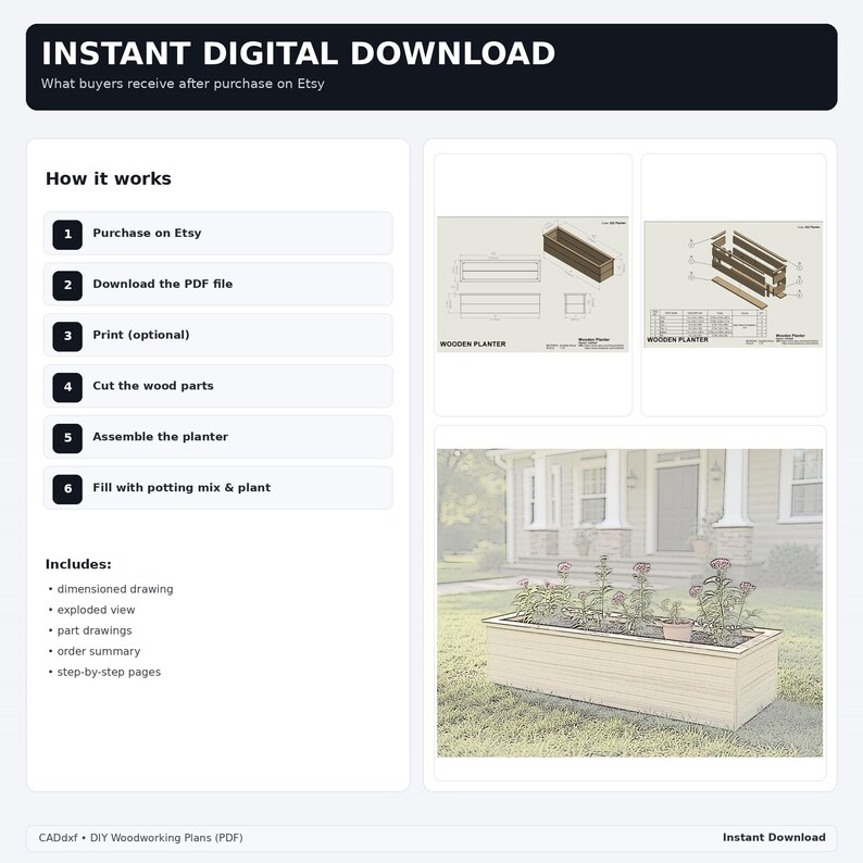 DIY Wooden Planter Box Plans PDF (48") | Beginner Woodworking Plan ...
