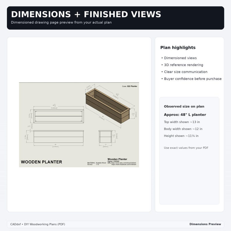 DIY Wooden Planter Box Plans PDF (48") | Beginner Woodworking Plan ...