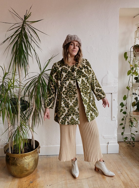 1960s Floral Green Tapestry Coat
