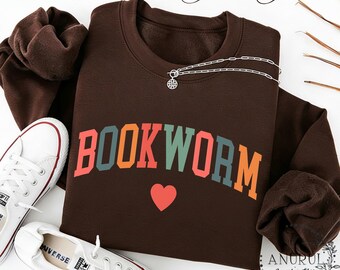 Bookworm Crewneck Sweatshirt/Hoodie,Cozy Sweatshirt,Teacher Books Lover Sweatshirt,,Pure Cotton Vintage Sweatshirt,ESL Teacher Gift Idea