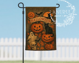 Spooky Vintage Halloween Garden Flag,Vintage Spooky Floral Design,Rustic Autumn Porch,Halloween Outdoor Decor,Ghost Lawn Sign,Double-Sided