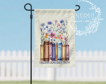 Drapeau de jardin liberté démocratie vérité, enseigne de jardin floral anti-atout, enseigne de jardin FDT, mouvement anti-maga, décoration de porche démocrate, drapeau recto-verso