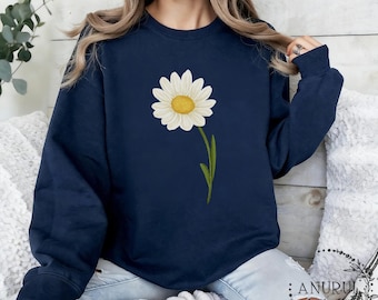 White Daisy Unisex Crewneck Sweatshirt/Hoodie,Cozy Sweatshirt,Various style/color,Pure Cotton Vintage Sweatshirt,Mother's Day Gift Idea