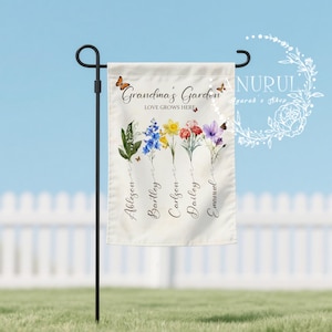 Grandpa's, Grandma's Garden Flag, Custom Birth Month Flower With Name Flag, Love Grows Here Flag Gift, Happy Mother's Day Gift Double-Sided