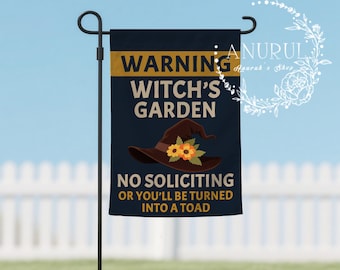 Halloween Warning Witch's Garden Flag,No Soliciting Yard Sign,Funny Garden Decor,Toad Warning Home Decor,Farmhouse Outdoor Falg,Double-Sided