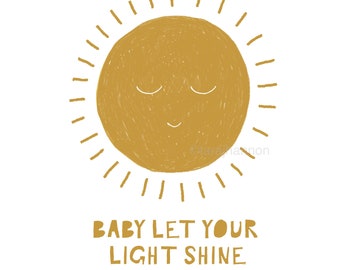 Etsy Art Print, SUN, BOHO Wall Art, LIGHT, Mustard, Bohemian Art, Nursery Art, Spread Love