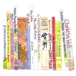 Children&#39;s Book Painting- Watercolor Print - Colorful NUSERY PRINT - BOOKS -11x14