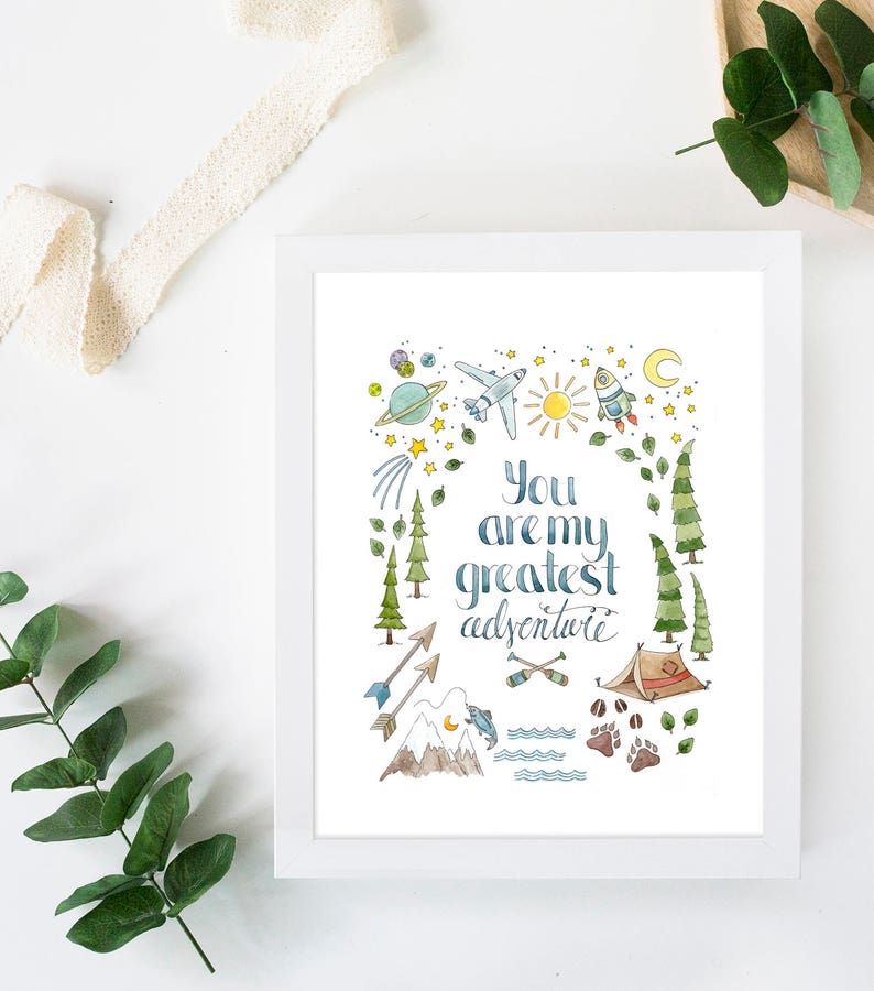 Outdoor Watercolor Print Adventure Quote ADVENTURE Camping Boys Wall Art QUOTE Print Nature Boys Nursery NURSERY Art Home Decor