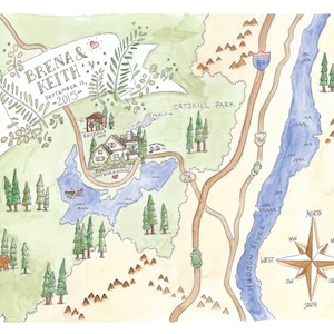 Custom MAP  Painted Wedding Venue Map, Original Painting and Printable File, Event Map, WEDDING, Directions, Rustic
