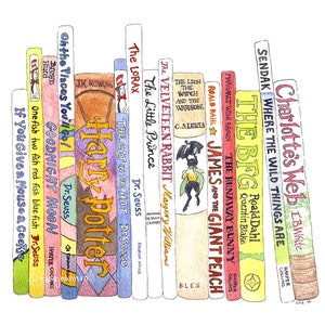 Children&#39;s Book Painting- Watercolor Print - Colorful NUSERY PRINT - BOOKS -12x9