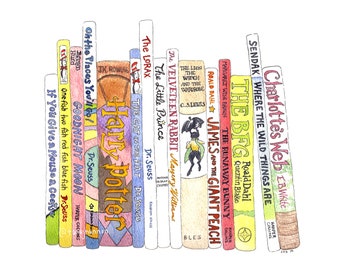 Children's Book Painting- Watercolor Print - Colorful NUSERY PRINT - BOOKS -12x9