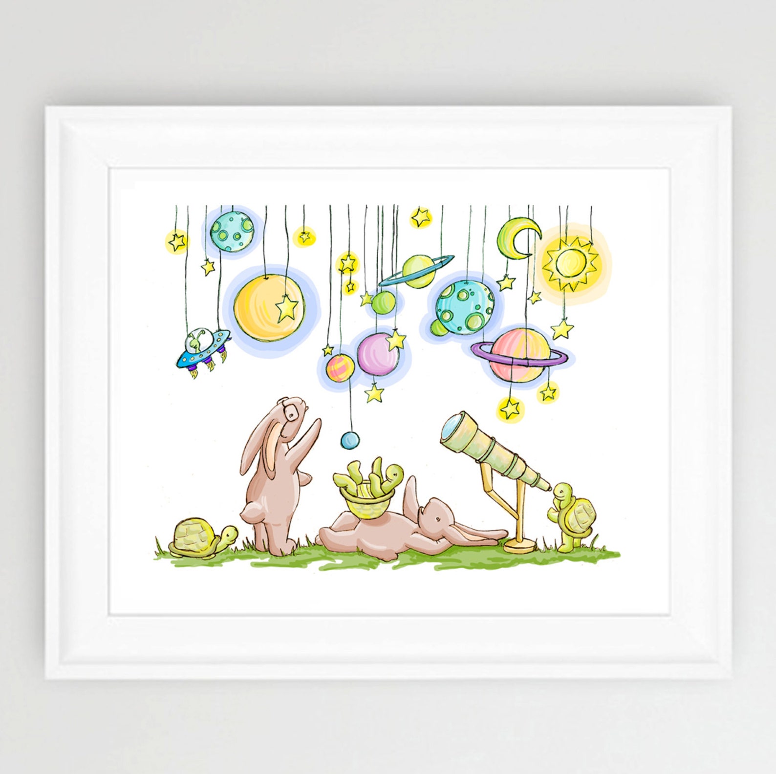 Children Art SPACE Bunny NURSERY Colorful Etsy