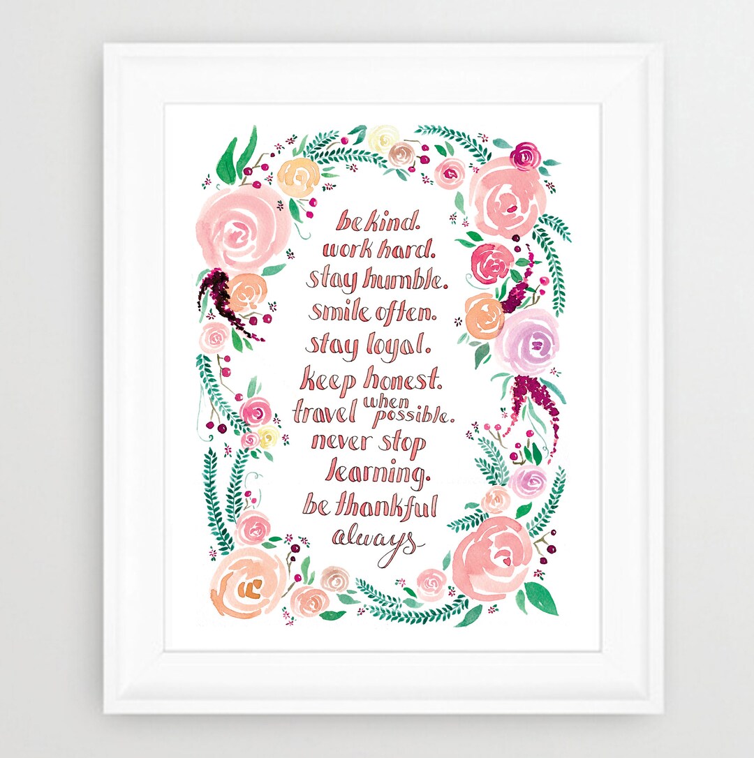 Floral Wreath Watercolor Art Print, Inspirational Quote, Boho Nursery ...
