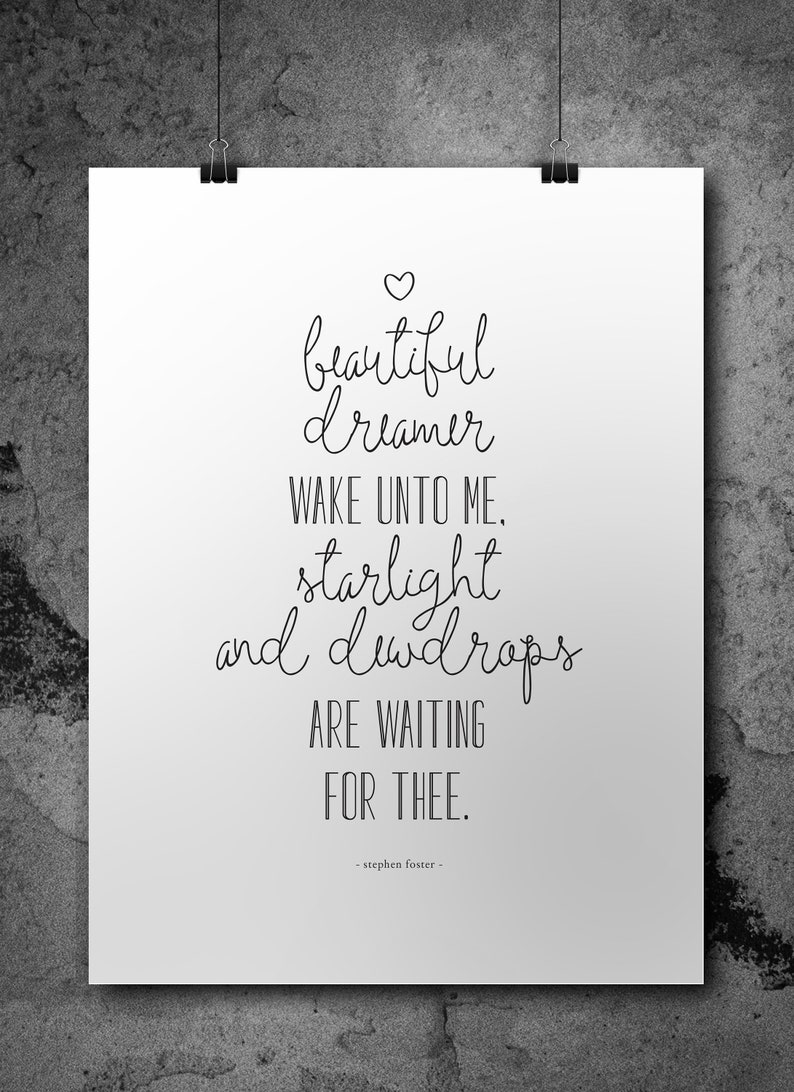 QUOTE PRINT, Wall Art, Beautiful Dreamer, Print at Home, Nursery Decor, Quote, Love, Home and Office Decor, DREAM image 1