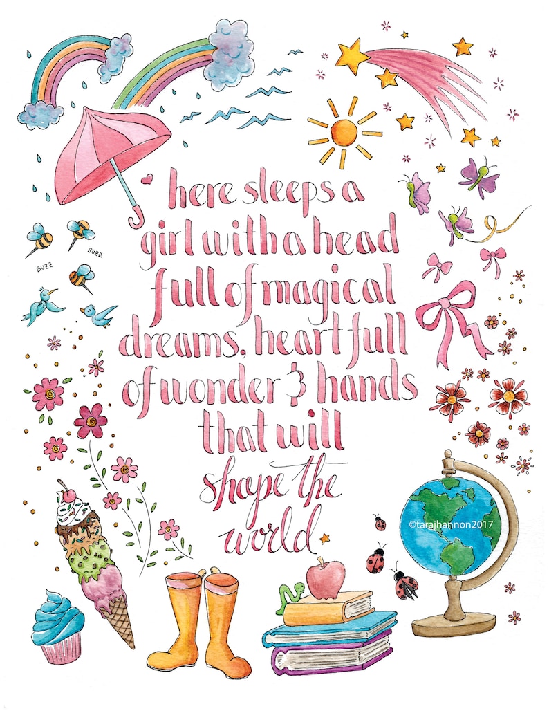 QUOTE Print, NURSERY Art, Watercolor Print, GIRLS, Home Decor, Dream