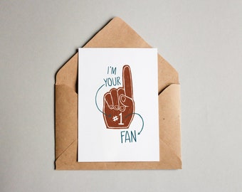 Number 1 FAN! Greeting Card, Trendy Card, Quirky Cards 5x7, Sports Fan