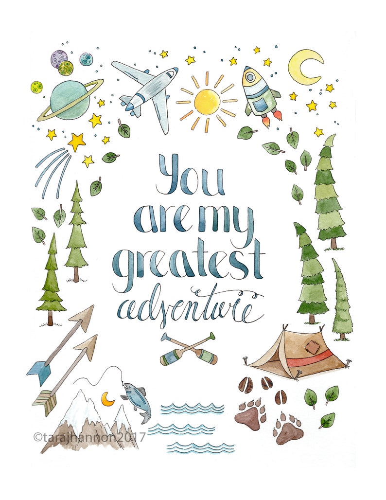Outdoor Watercolor Print Adventure Quote ADVENTURE Camping Boys Wall Art QUOTE Print Nature Boys Nursery NURSERY Art Home Decor