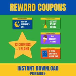 Printable Reward Coupons for Kids – Fun Behavior Incentives + Bonus Reward Tracker – PDF Instant Download