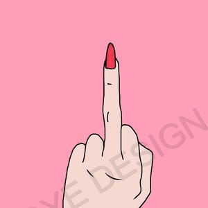 Irma Rouge Sassy Wall Art – Środkowy palec odcisk, odważny feministyczny plakat do domu