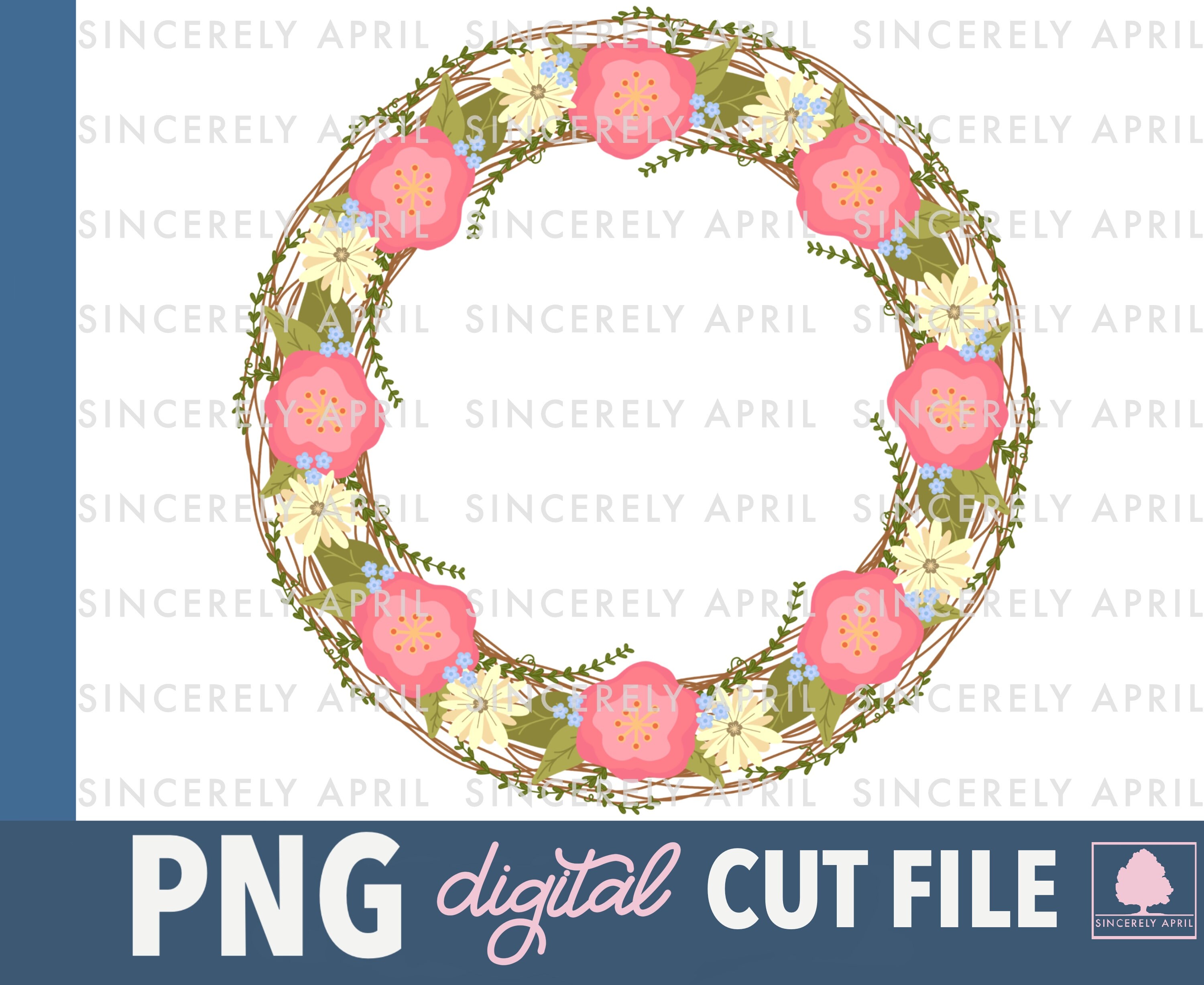 Spring Png Cutting File Peony Flower Wreath Instant Etsy