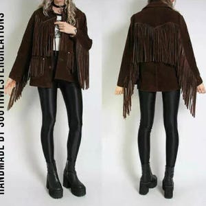 Veste en cuir suédée à franges faite main pour dames occidentales, veste vintage à franges pour cow-girl western, veste vintage en cuir suédé véritable, cadeau