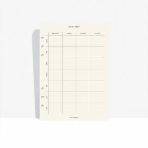 Meal-Plan Agenda Inserts - Luxury Award Winning Planner INSERT PACK - A5 Ring Binder Inserts - Agenda Planner Refill