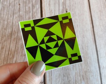 Geometric Vinyl Sticker | Green | Quilt Block Sticker | Storm-at-Sea Variation | Modern Art