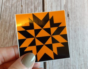 Geometric Vinyl Sticker | Orange | Quilt Block Sticker | Ohio Star Variation