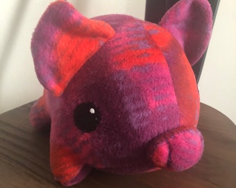 Large fleece pig stuffed animal- Red, pink, purple tie dye stuffie